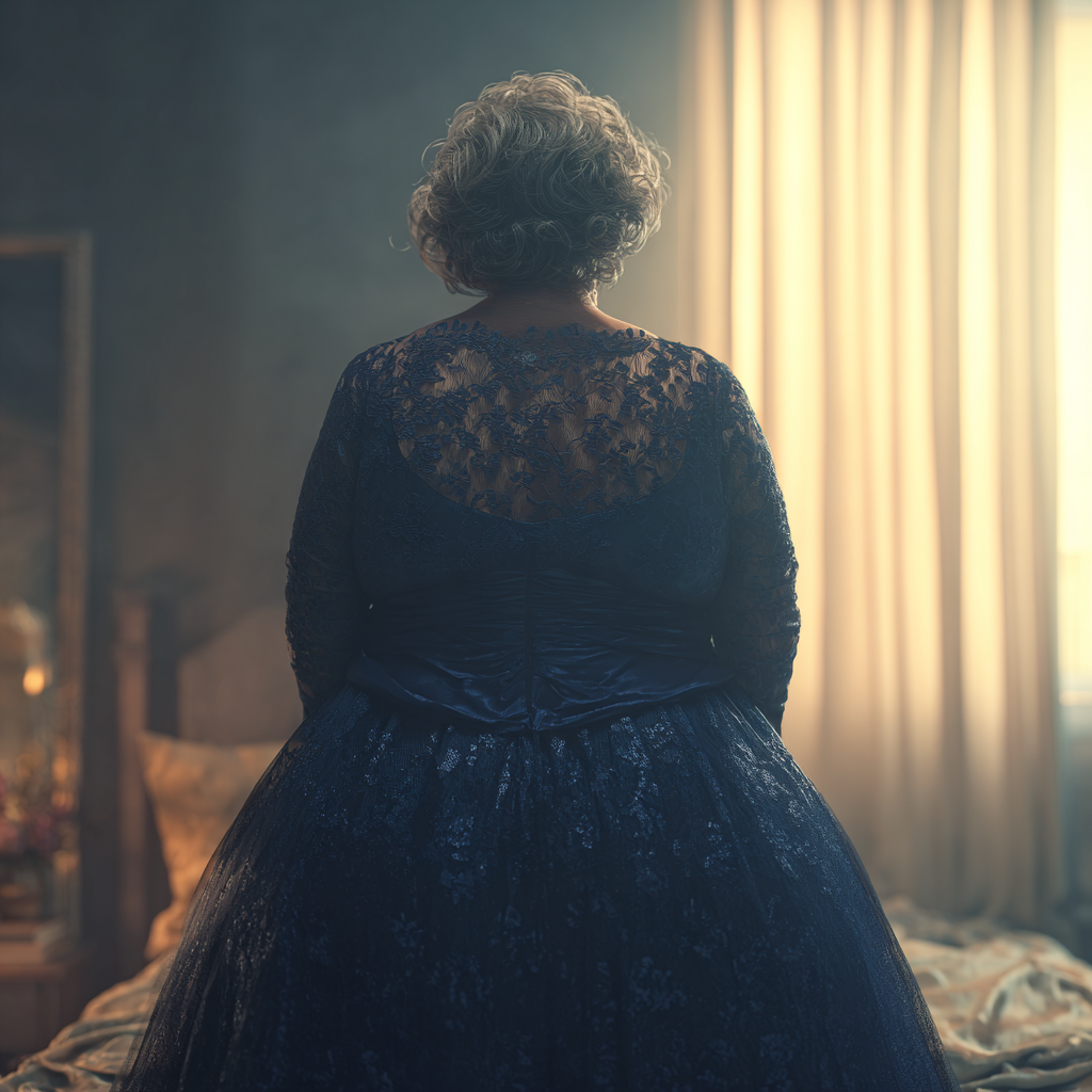 An older woman in a navy blue dress | Source: Midjourney