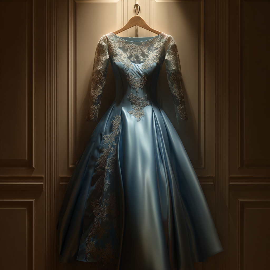 A blue satin dress on a hanger | Source: Midjourney