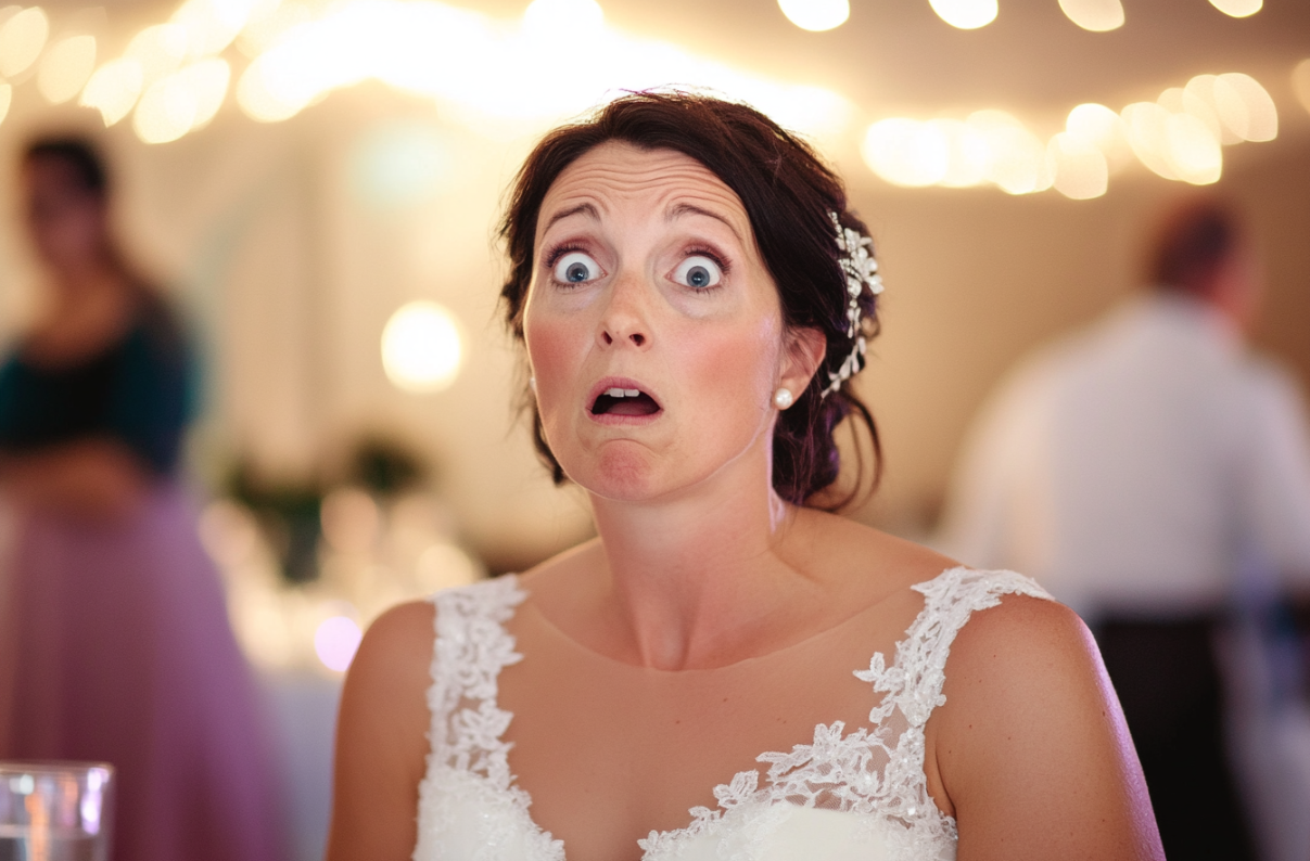 A shocked mature woman in a wedding dress | Source: Midjourney
